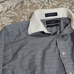Vtg Men's Medium Daniel Cremieux Dress Shirt Houndstooth Professional Academia